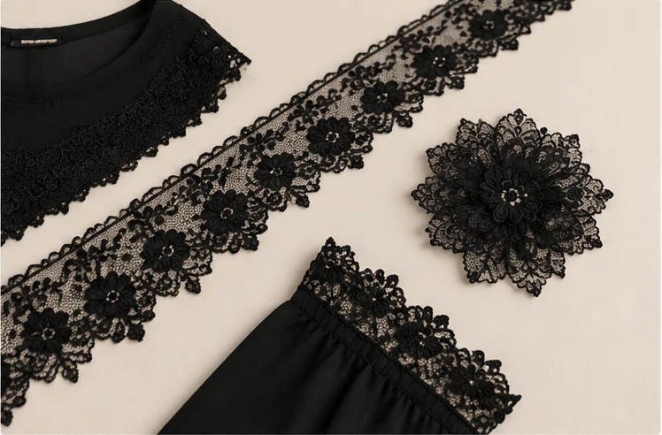 Black lace trim used for garment decoration