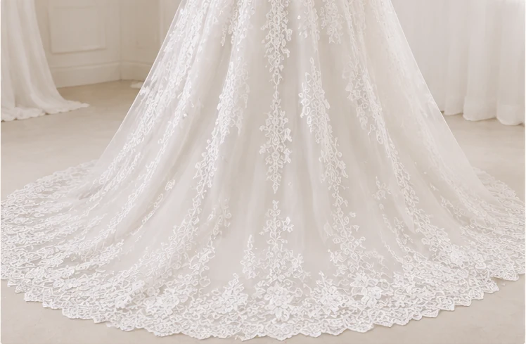 Bridal lace applied to a wedding dress
